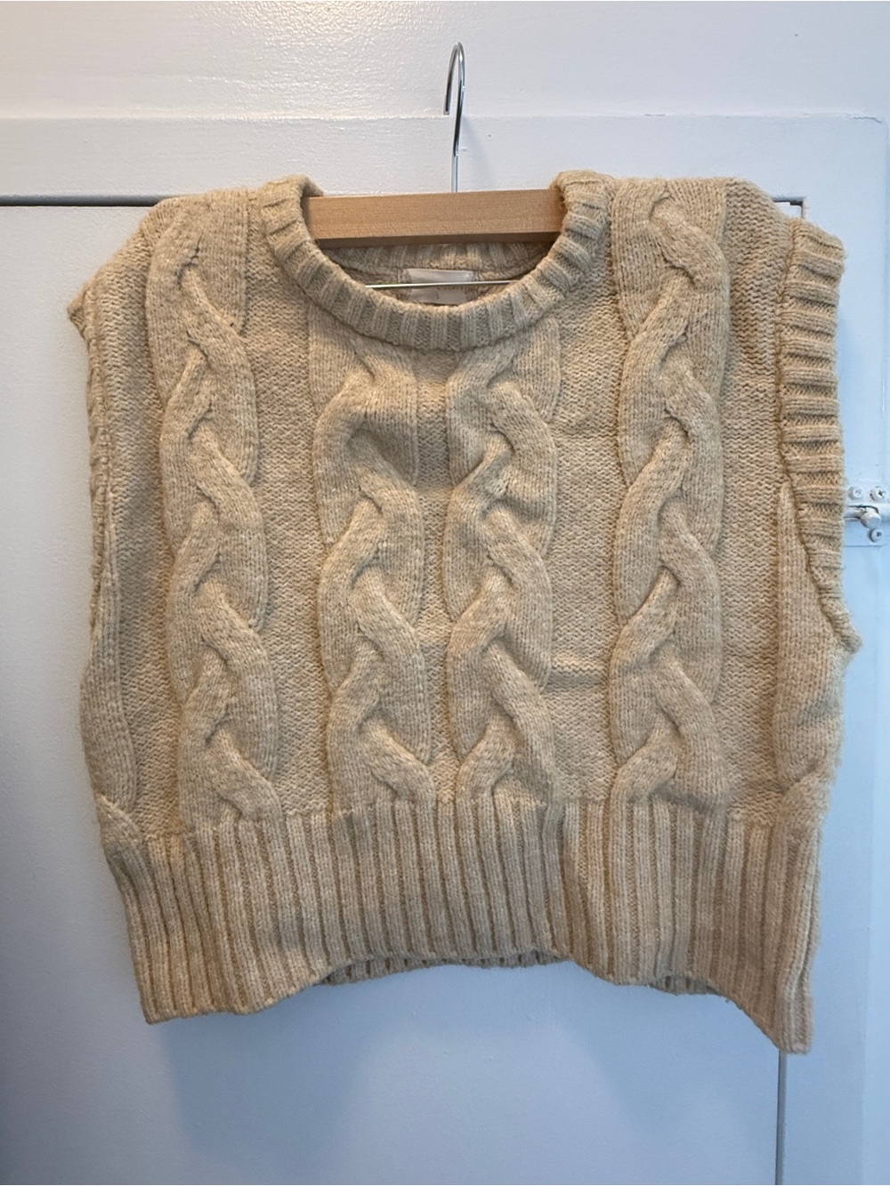 Altar'd State Cream Cable Knit Sleeveless Sweater Vest